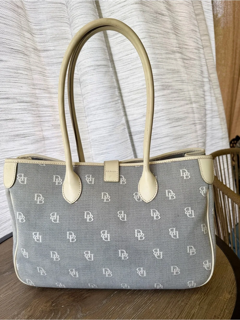 Dooney & Bourke Cream and Gray Monogram Satchel Like New